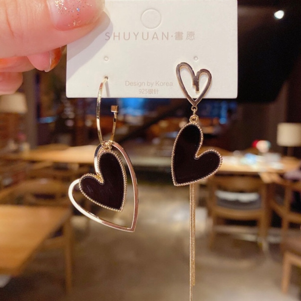 2021 New Style Black Heart GoldPlated‎ Earrings